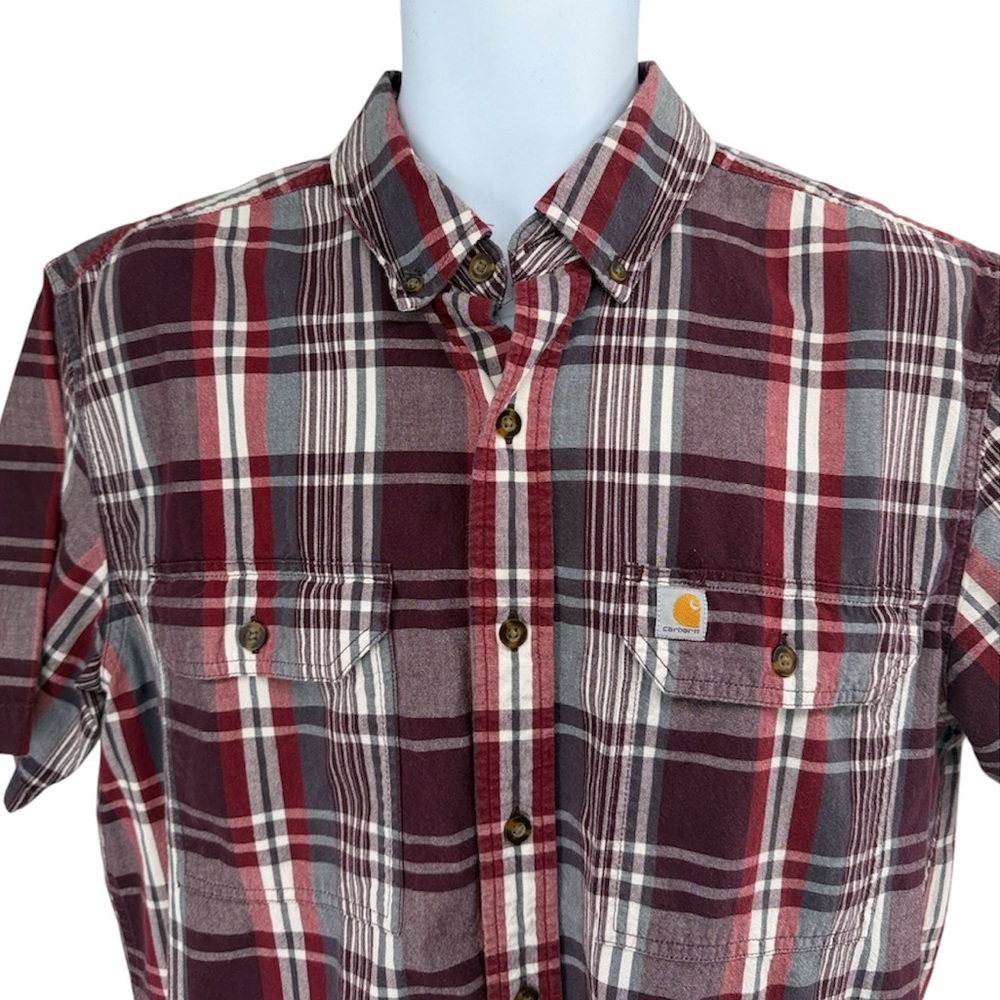 Carhartt Relaxed Fit Short Sleeve Shirt Button Up Plaid Pockets Mens Large Tall